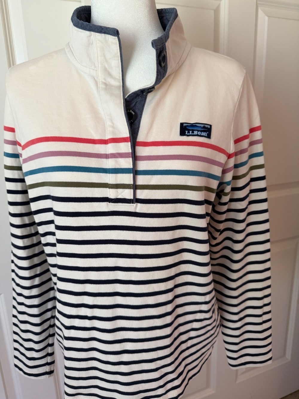 L.L. Bean Navy, Cream & Multicolor Striped Popover